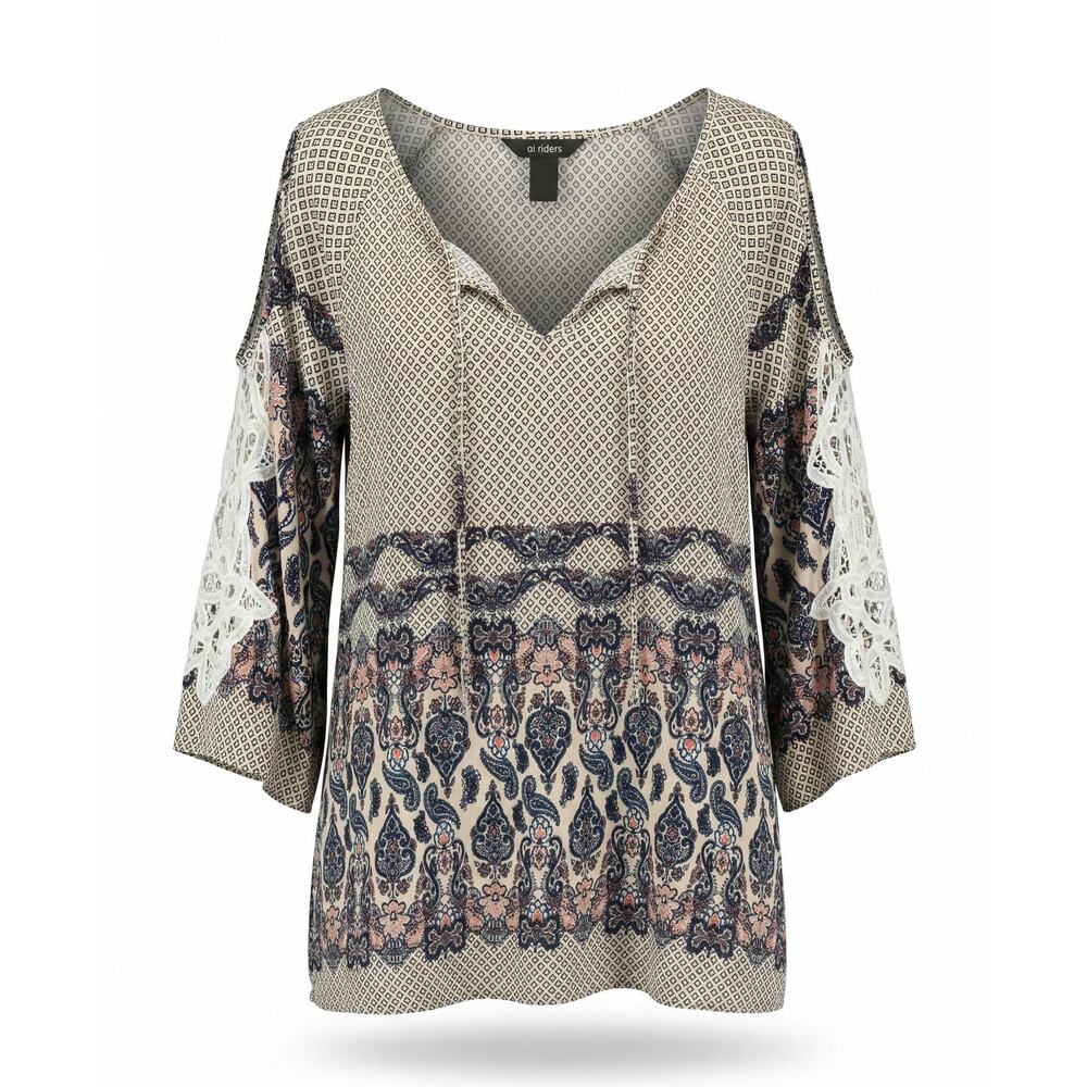 Ali Miles Womens S Boho Peasant Festival Indie Romantic‎ Cold Shoulder Blouse